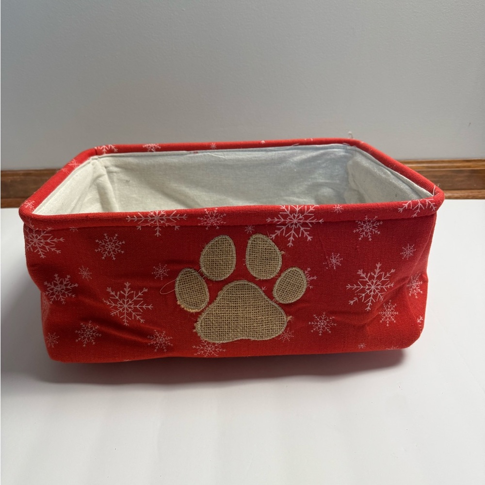 Red Pet Storage Basket with Paw Print